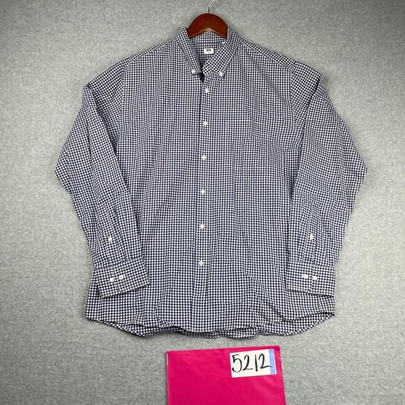 Uniqlo Other - Uniqlo Shirt Large Navy Blue Gingham Check Button Up Long Sleeve Casual Mens